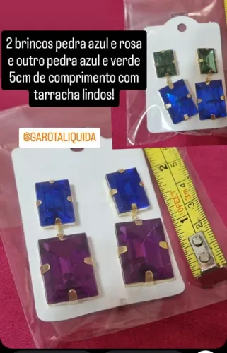 2 Brincos Pedra Azul e Rosa - 5cm - Lindos!