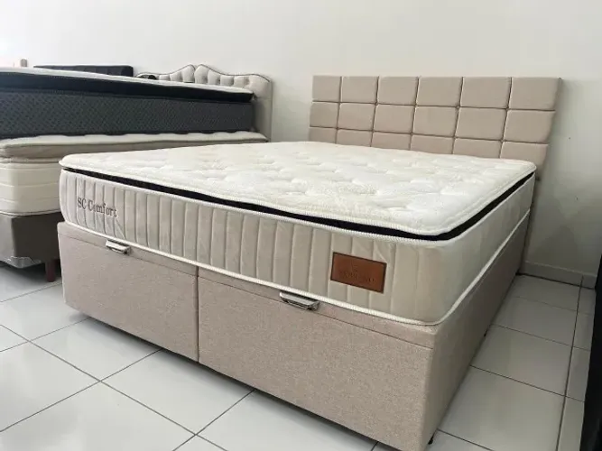 Cama Box com Baú Linha Premium Queen Colchão Serrano Molas Ensacadas Nova!