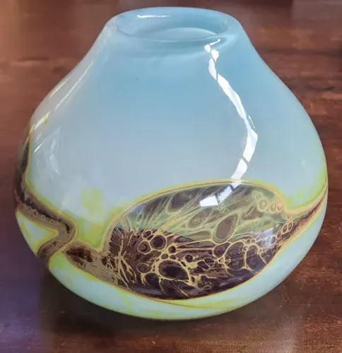 Vaso em Vidro Soprado Belga Assinado Samuel J. Herman