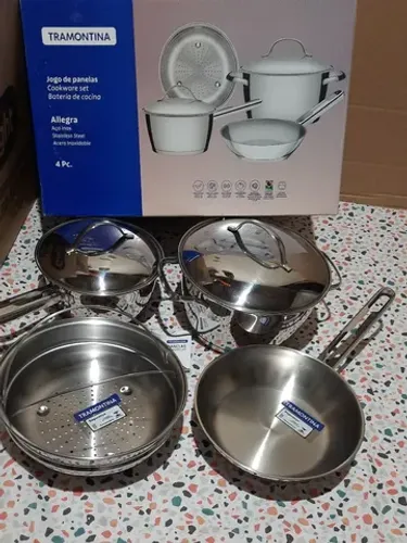 Jogo de panela Tramontina Allegra aço inox fundo triplo 4 Peças
