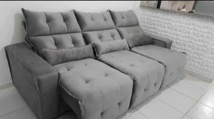 Sofá Cinza Reclinável 3 Lugares
