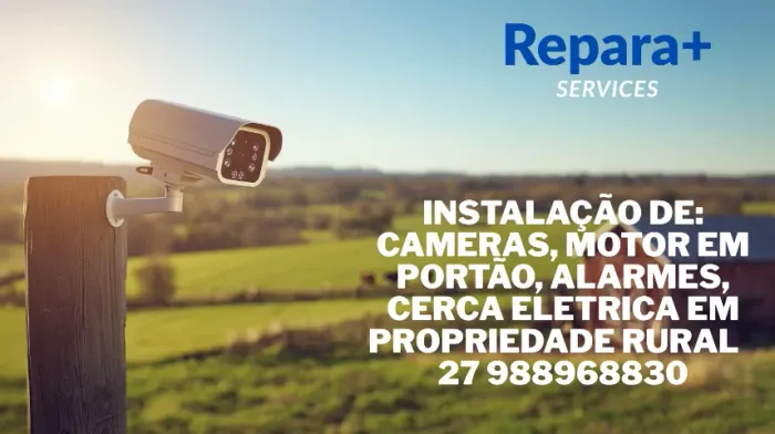 Câmera, alarme, motor em portão.