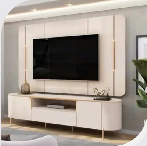 Painel e rack em MDF, 1,89m altura e 2,18m de largura.