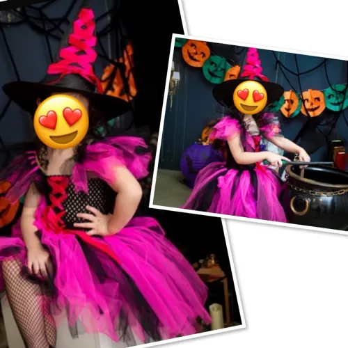 Fantasia de Halloween (bruxa) infantil com chapéu