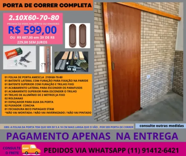 kit porta de correr cód 58 - pagamento apenas na entrega
