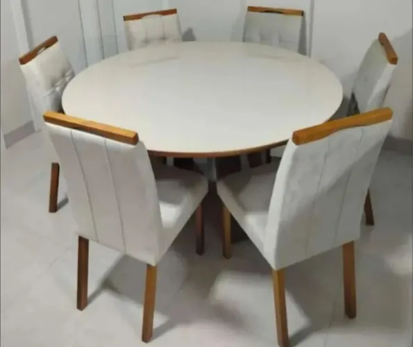 Mesa de jantar madeira maciça oliveira 6 cadeiras