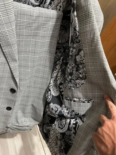 Terno Xadrez Cinza Claro Slim Fit 44