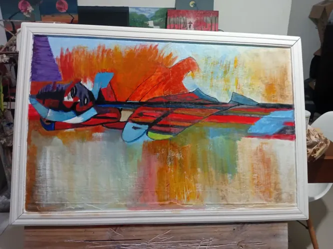 Quadro Abstrato Artesanal 90X60 pintado a mão e agora promoção 