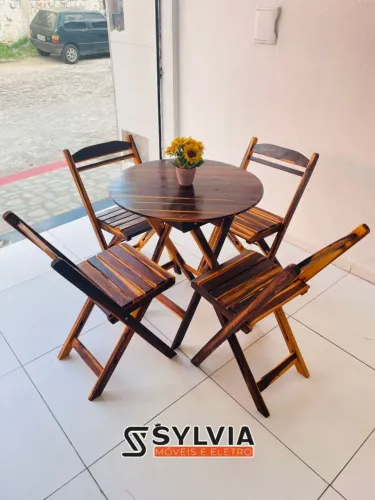 Conjunto de Mesa Redonda e 4 Cadeiras Dobráveis