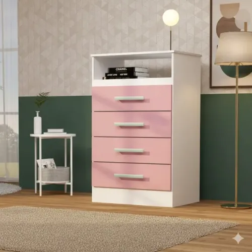 Cômoda Jessica Branco/Rosa (PARCELE EM ATÉ 10X SEM JUROS)