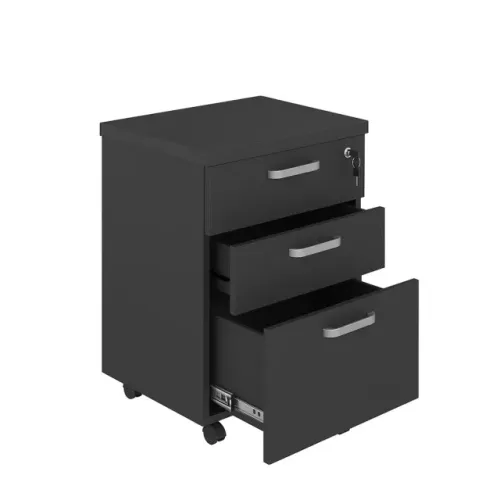 Gaveteiro Volante Preto Com Rodízios E Fechadura Design Moderno 26034
