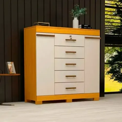 "Cômoda Diana: Versatilidade e Elegância com 5 Gavetas, 2 Portas e Sapateira em 100% MDF"