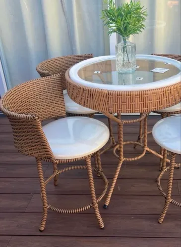 Mesa jardim sacada área externa fibra sintética junco 