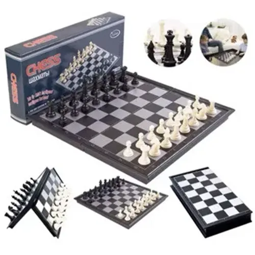 Jogo De Tabuleiro De Xadrez De Plástico Conjunto Portátil Tabuleiro Magnético Dobrável