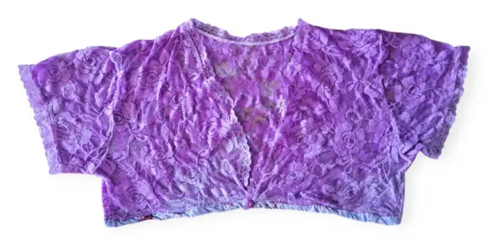 Mini Blusa Cropped Bolerinho de Renda Transparente Roxa - Tamanho P