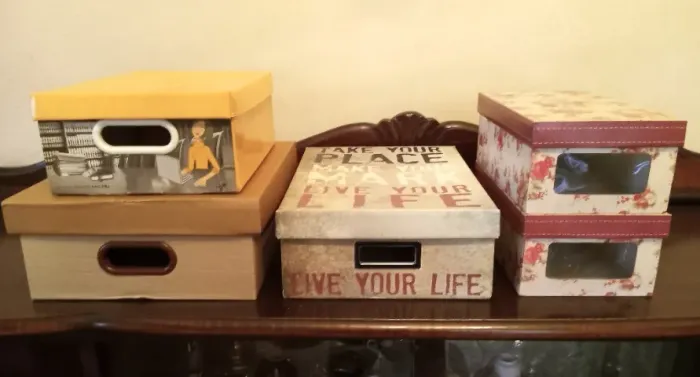 5 Caixas Organizadoras de Papelão Estampadas e c/ Tampas - Modelos e Tamanhos Variados 
