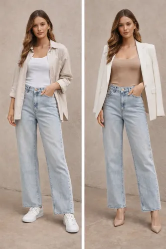 Calça jeans veste um 34 lavagem clara