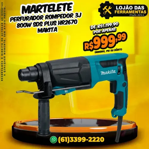 Martelete Perfurador Rompedor 3J 800w SDS Plus HR2670 Makita