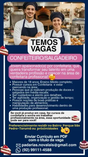 Temos Vagas de Confeiteiro