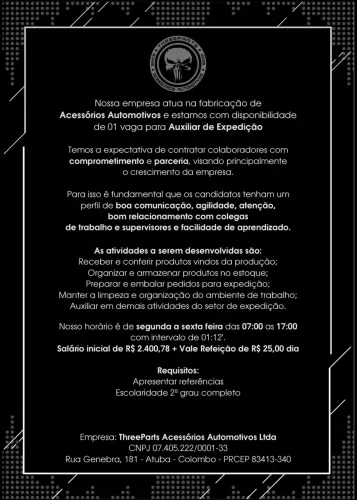 Vaga emprego auxiliar expedição Feminino Colombo