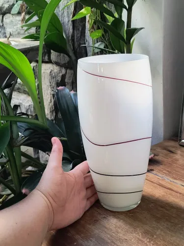 Vaso em vidro leitoso Branco 24,5cm decoração luxo antigo antiquario vintage colecionador