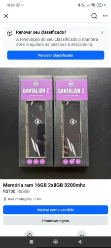 Memória ram 16GB 2x8GB 3200mhz