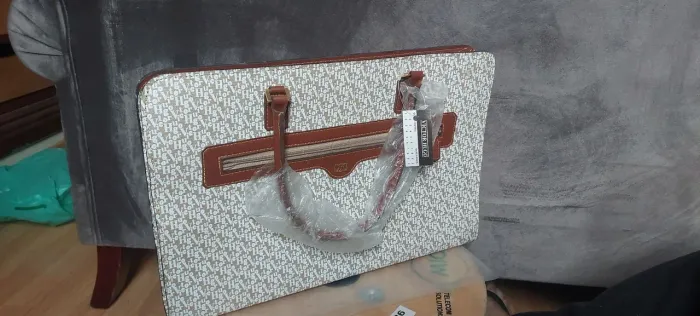 Bolsa Victor Hugo jacquard, canvas e couro original