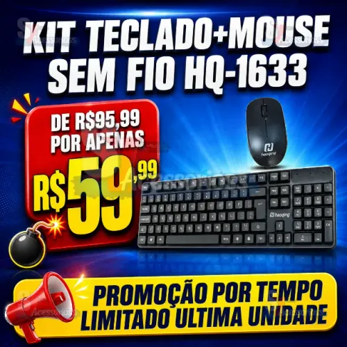 Kit Teclado + Mouse Sem Fio HQ-1633