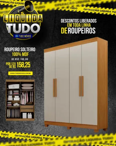 Roupeiro solteiro 4 portas.