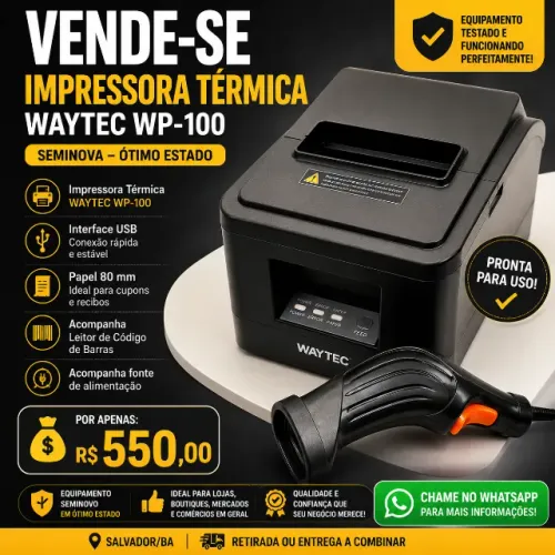 ? VENDE-SE IMPRESSORA TÉRMICA WAYTEC WP-100 + LEITOR DE CÓDIGO DE BARRAS