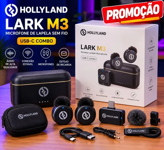 Microfone de Lapela Hollyland Lark M2 Combo USB-C Sem Fio Profissional e Qualidade.