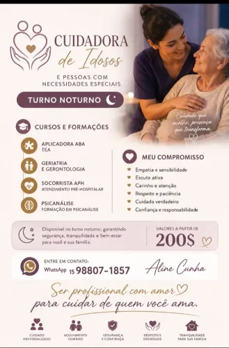 Cuidadora de idosos e pessoas com necessidades especiais