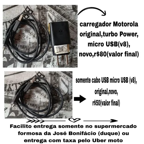 Carregador Motorola original turbo Power micro usb V8 novo r$80(valor final)