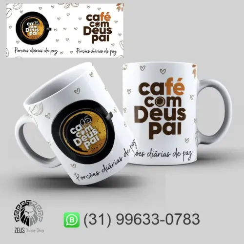 CANECA PERSONALIZADA CERÂMICA 325ML ESTAMPA CAFÉ COM DEUS