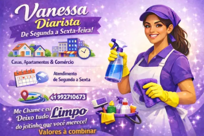 Faço diárias em casa, apartamento, escritório, consultório e vários tipos de comércios 