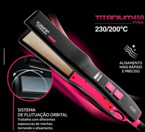 Chapinha | Prancha Taiff Titanium 450 Colors 230°C com Emissão de Íons Rosa - Bivolt