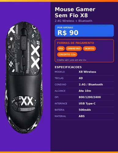Mouse Gamer ? X8 sem fio