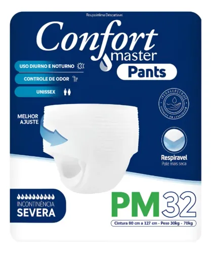 3 PACOTES - Fraldas Geriátrica Confort Master Pants | Tamanho P/M | 32 Unidades