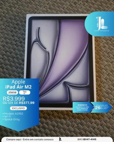 IPAD AIR M2, 256GB, TELA 11?, SEMINOVO NA GARANTIA, EXCLUSIVO!