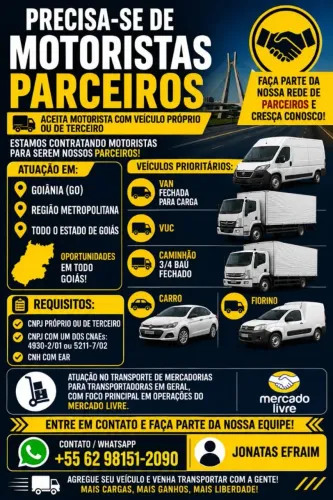 ? **OPORTUNIDADE PARA MOTORISTAS AGREGADOS ? MERCADO LIVRE!** ?