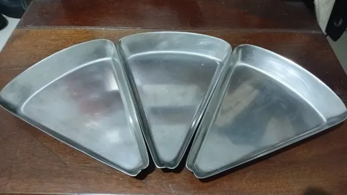 3 pratos inox para pedaço de pizza novos 