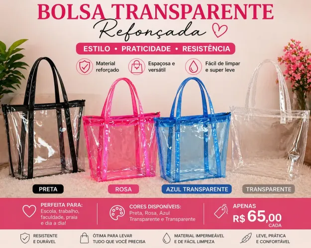 Bolsa transparente reforçada 