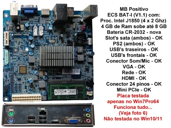 Placa mãe Positivo ECS BAT-I (V1.1) - Kit - Gentileza leia toda descrição...
