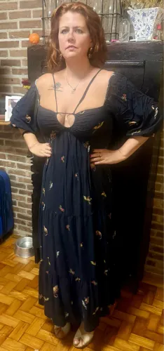 Vestido Farm Original Longo Azul-Marinho Estampado - Tam G