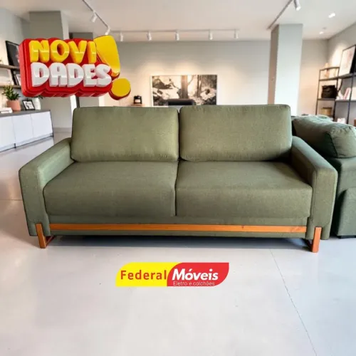 Sofá Fixo para Sala em Linho Verde 2,14m Pés Madeira - Chama no WhatsApp