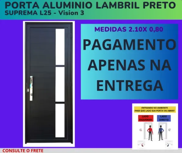porta de aluminio preto 210 x 0,80 suprema - frete a/c