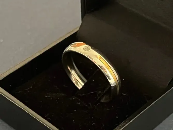 Anel Aço Inox Cirúrgico 316l Masculino Liso Reto Prata Fio de Ouro Zircônia 5mm