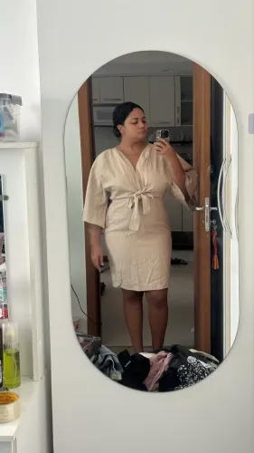 Vestido social bege linho 