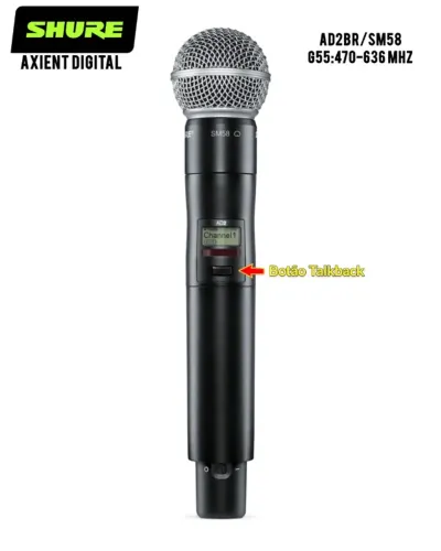 Axient Digital Transmissor Microfone Bastão Sem Fio AD2/SM58 com TalkBack