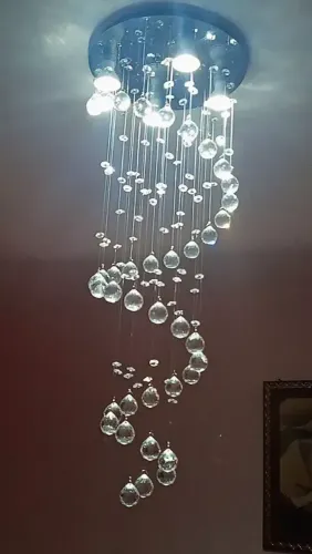Lustre Espiral de Cristal K9 Legitimo para Sala de Jantar - Base 30cm Inox